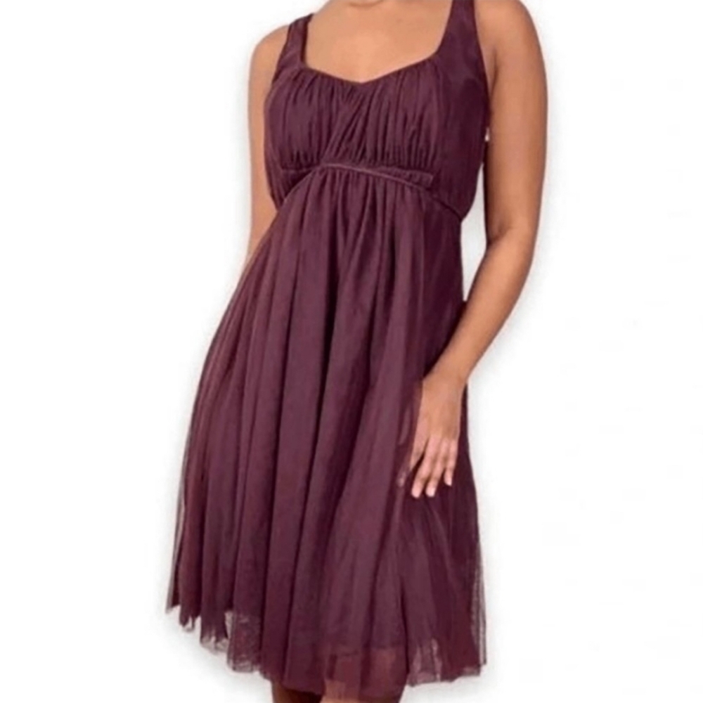 ANTHROPOLOGIE MOULINETTE SOEURS MAROON NET PARTY BABYDOLL MINI DRESS ROMANTIC